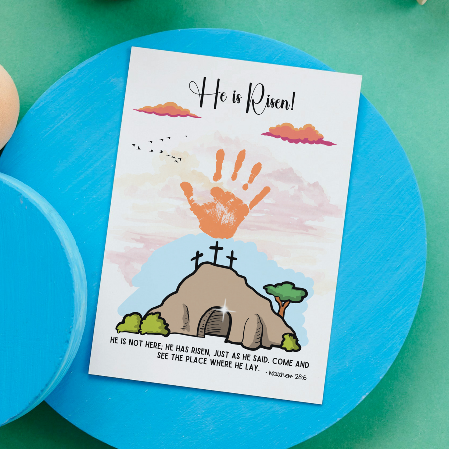 He is Risen Easter Handprint Craft Printable, Resurrection DIY Religious Christian Art for Kids Sunday School Preschool Activity
