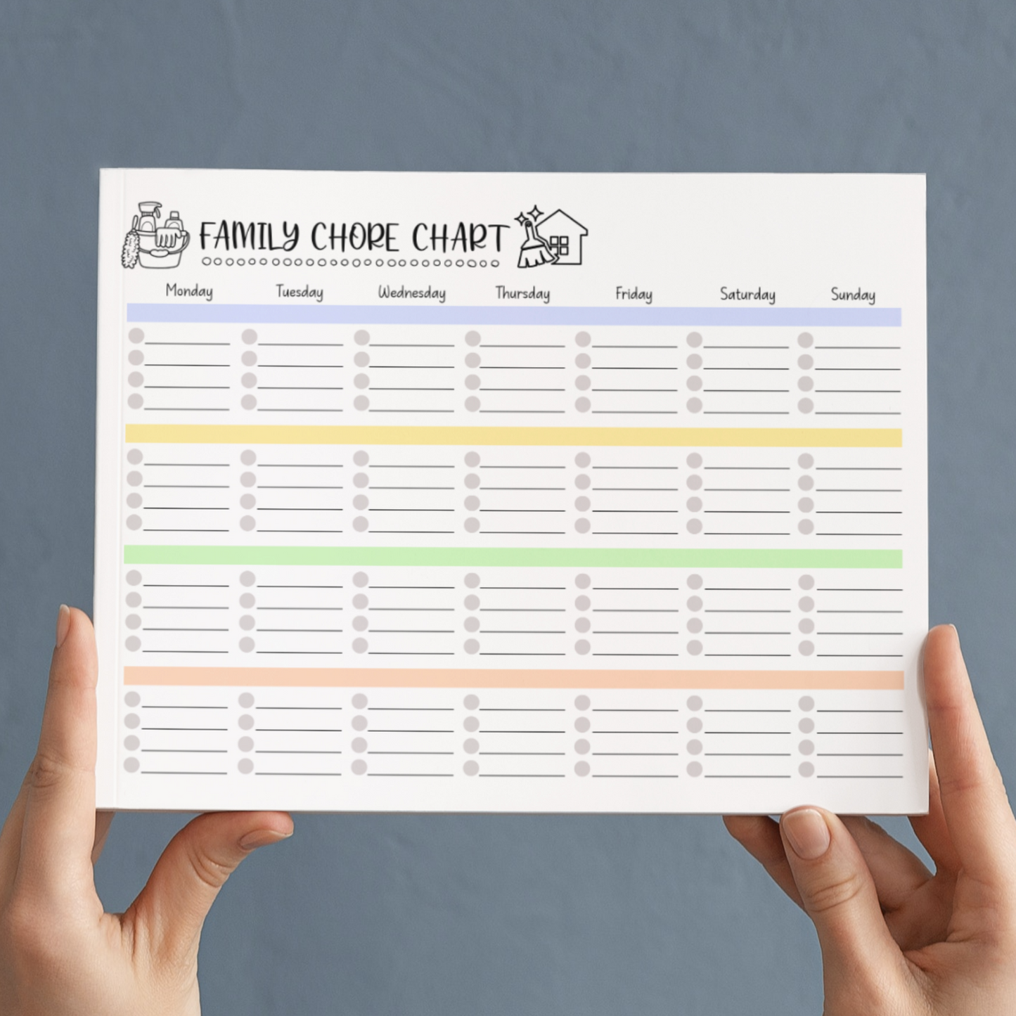Family Chore Chart Printable, Editable Weekly Household Calendar Schedule