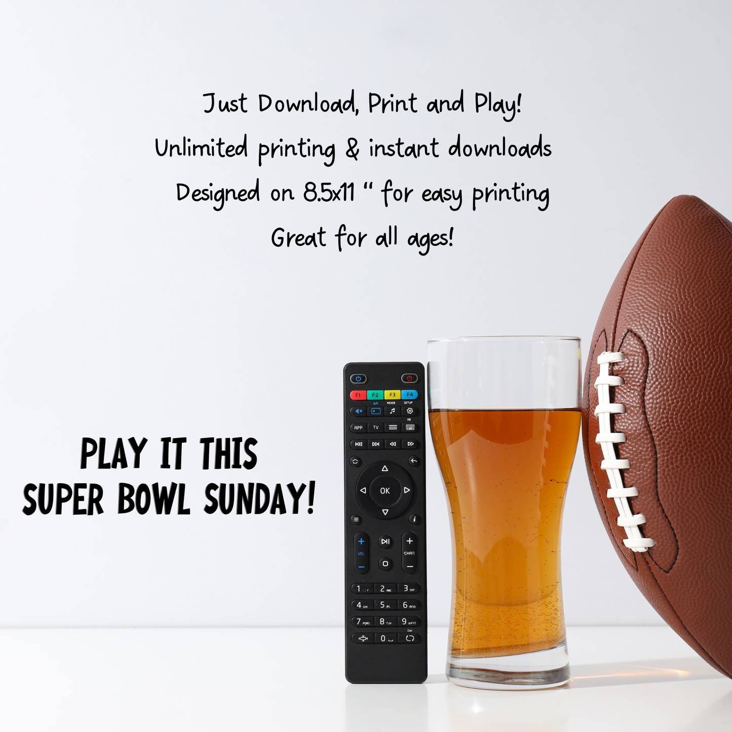 2025 Football Bingo Super Bowl Sunday Big Game Family Watch Party