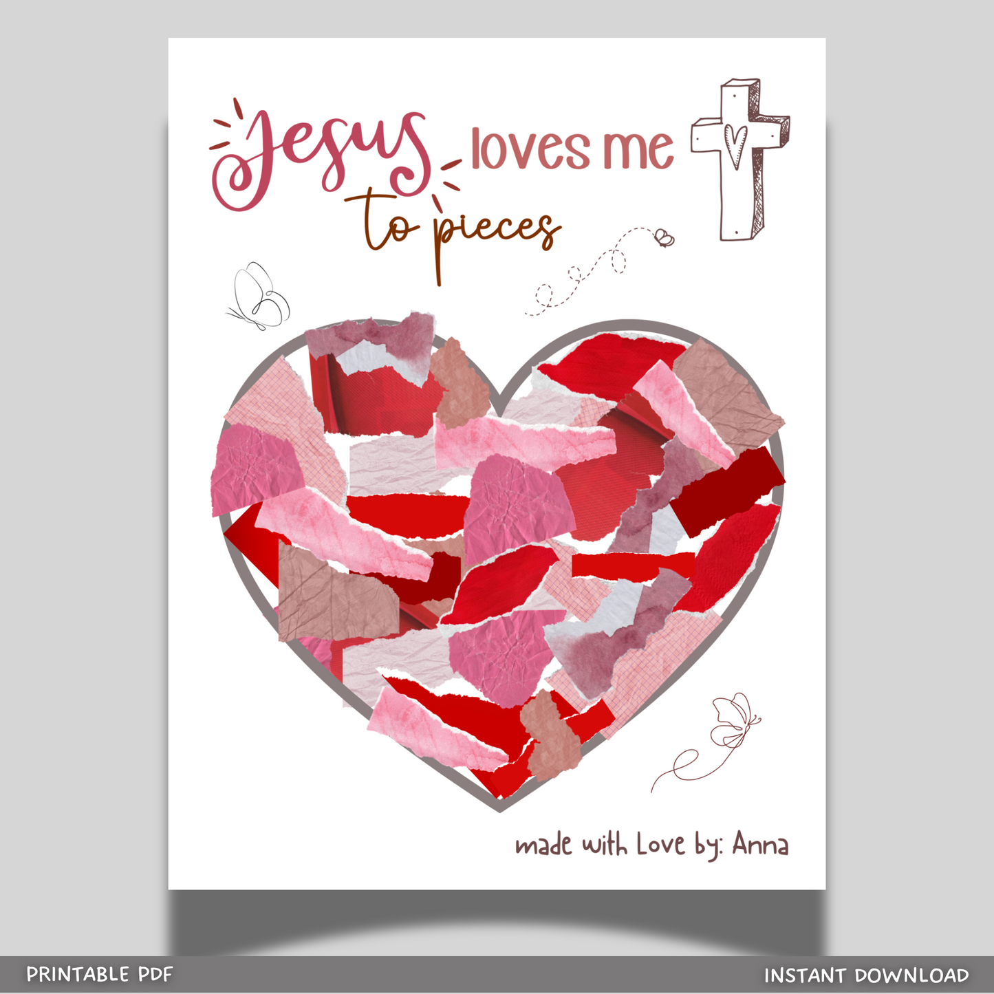 Jesus Loves Me to Pieces Christian Craft Printable, DIY Valentine’s Day Art