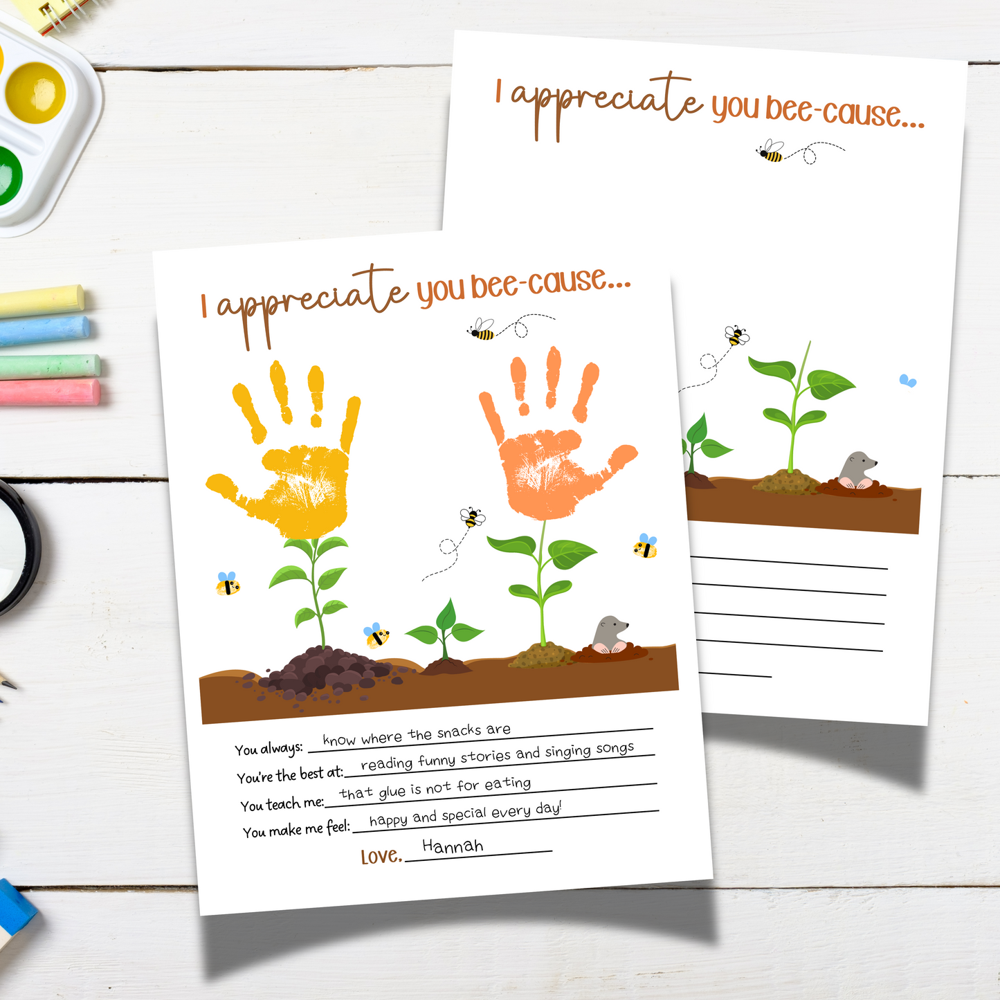 Teacher Appreciation Handprint Craft Kids Printable, DIY Gift Keepsake Art for Pre-K Kindergarten Preschool Children