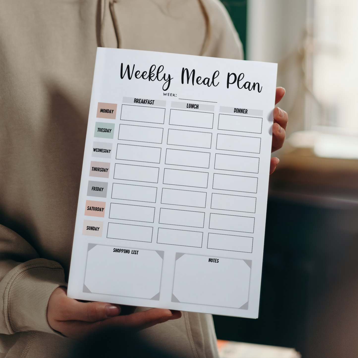 Printable Weekly Meal Planner, Editable Family Menu Digital Planner
