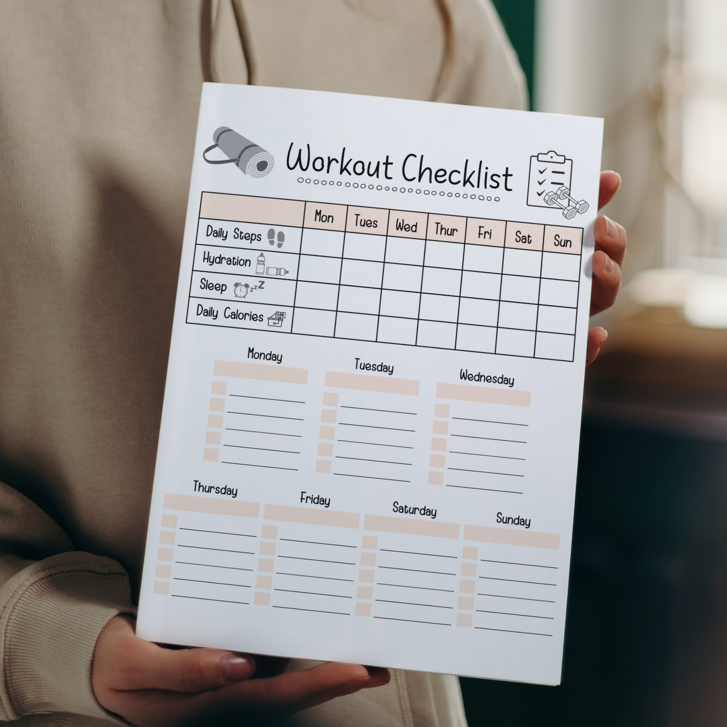 Editable Workout Checklist, Printable Daily Exercise Gym Log Planner