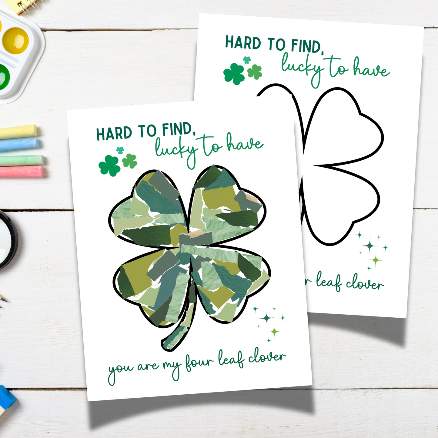 St Patricks Day Shamrock Craft Printable, DIY Clover Paper Art March Template for Kids Baby Toddler Child Nursery Activity Preschool Daycare