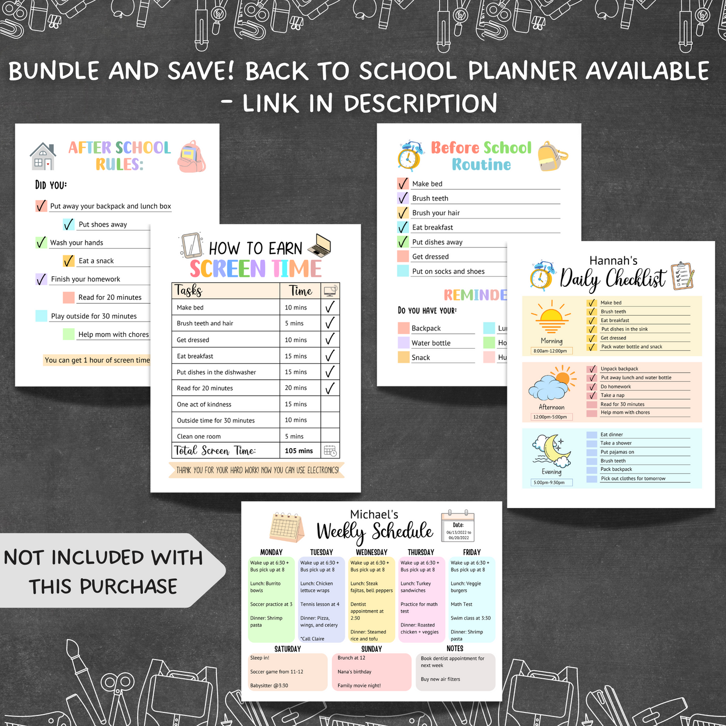 Kids Weekly Planner Printable, Editable Weekly Schedule Chart