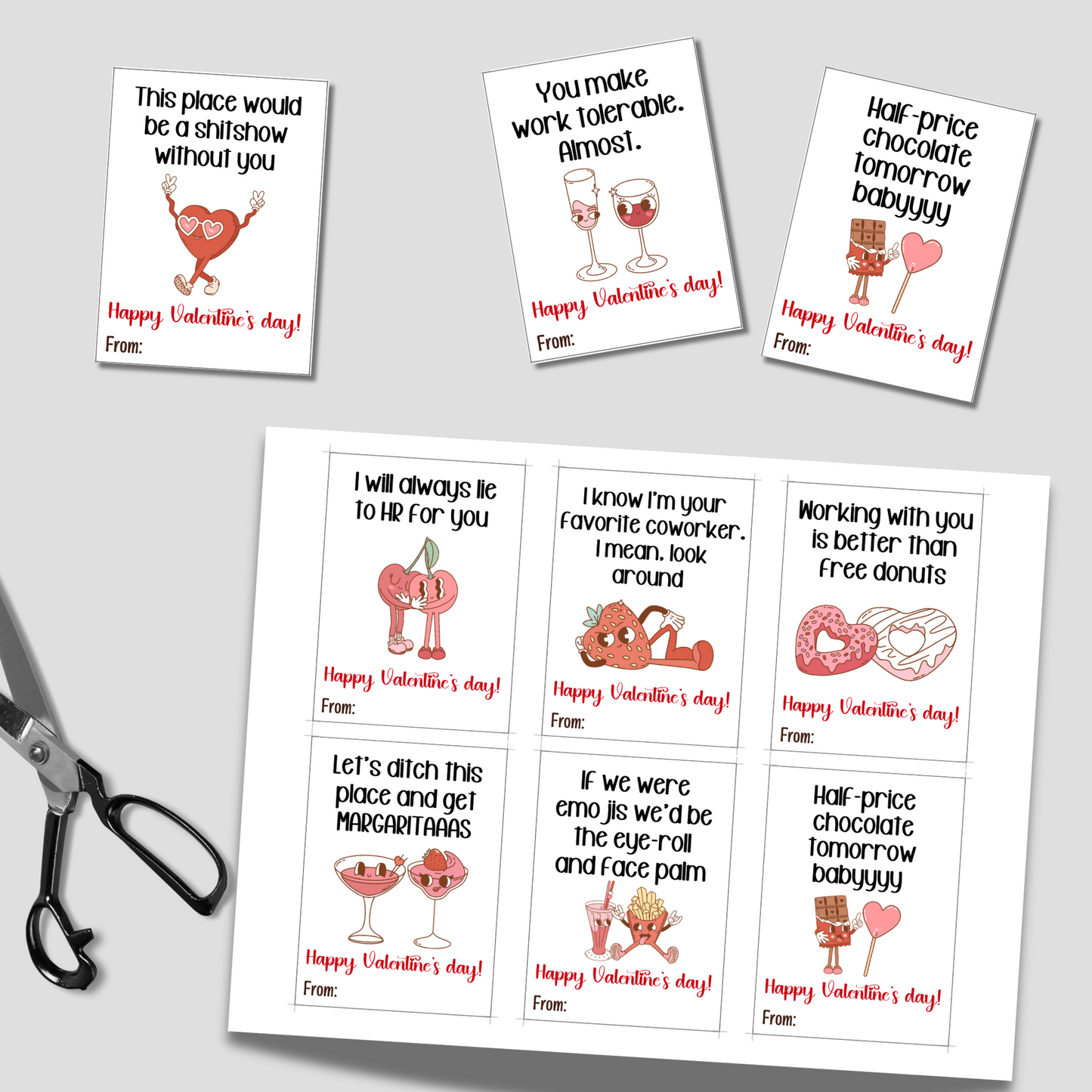 Funny Coworker Valentine's Day Retro Cards Printable, Workplace Office Party Gift for Colleague Staff Boss Employee