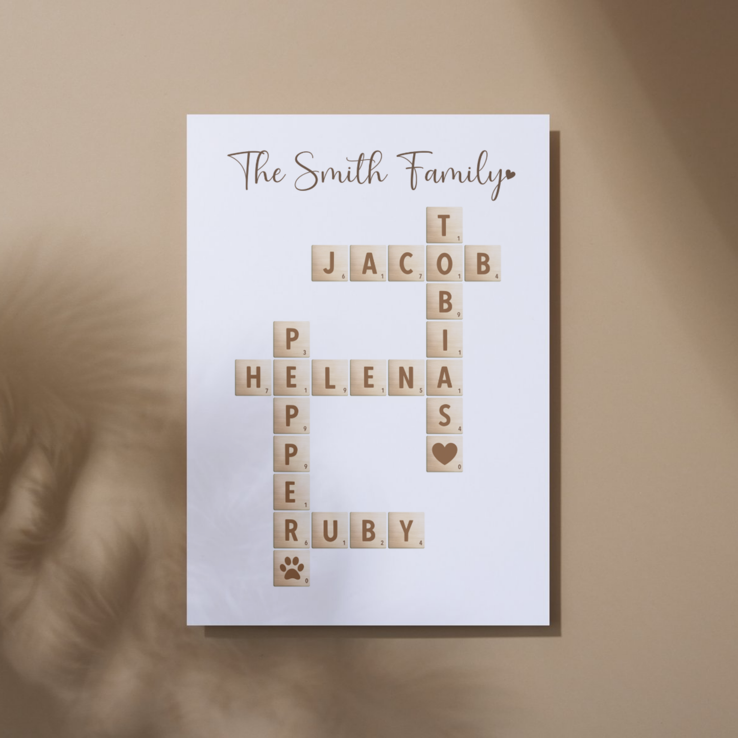 Custom Family Name Sign Printable, Personalized Crossword Scrabble Letter Tile Puzzle Gift