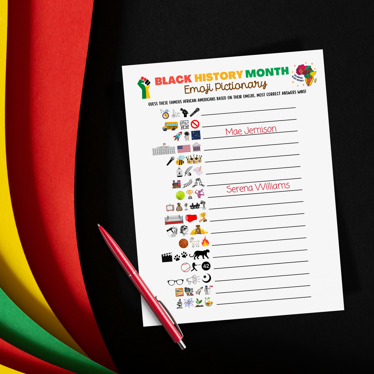 Black History Month Games Printable, Historical African American Celebration Trivia
