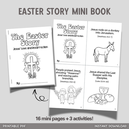 Easter Story Mini Book for Kids Printable, Coloring Bible Lesson Religious Christian Activity