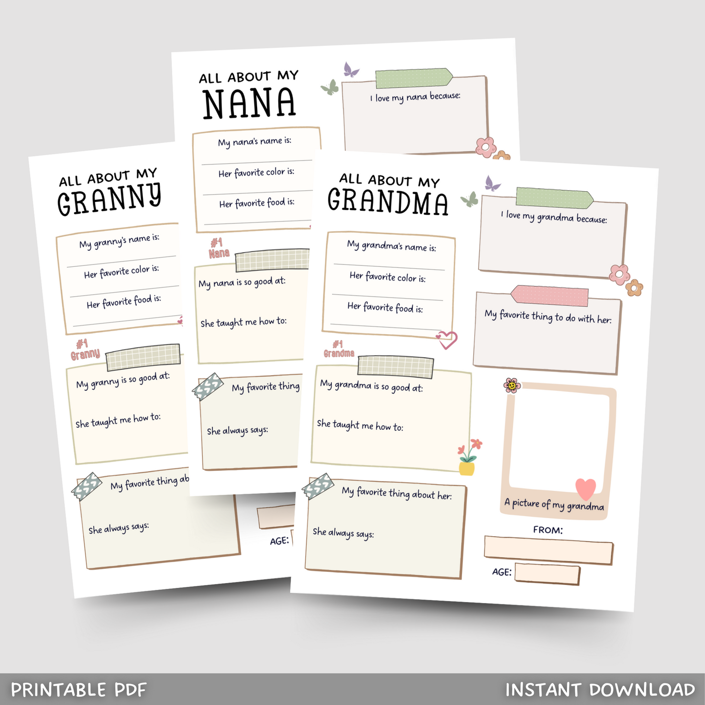 All About My Grandma Survey Printable, Grandparents Day Gift From Kids