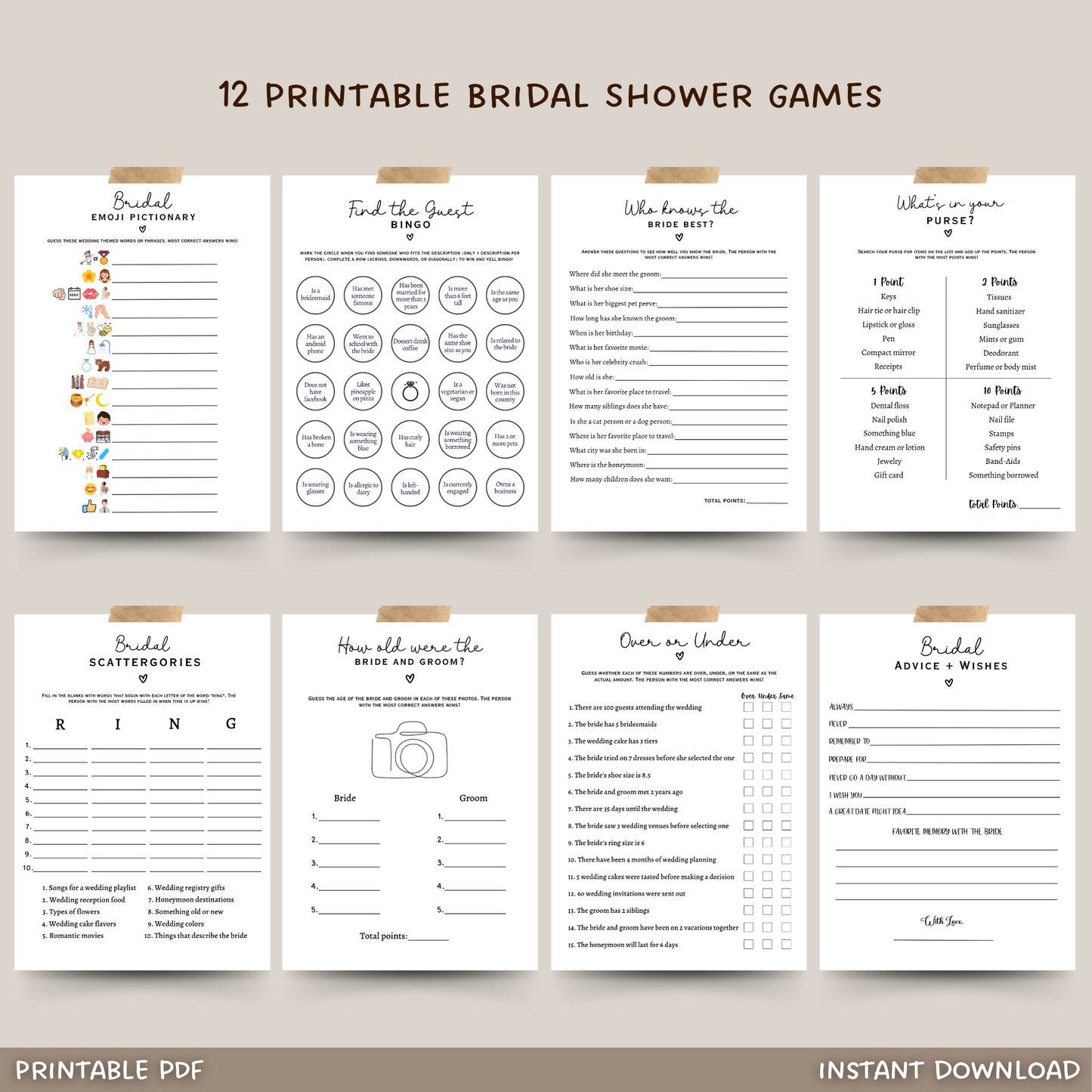 Bridal Shower Party Games Printable, Bachelorette Party Ideas