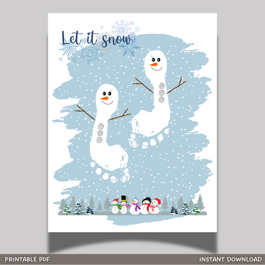 Christmas Snowman Footprint Craft Printable DIY Holiday Handprint Art
