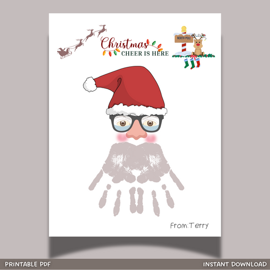 Christmas Handprint Santa Beard Craft Printable, DIY Holiday Art