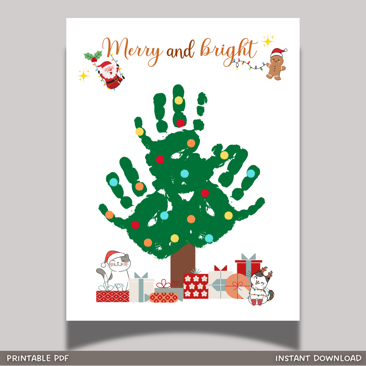 Christmas Tree Handprint Craft Printable, DIY Holiday Art Activity Baby Toddler Kids Preschool Daycare Kindergarten