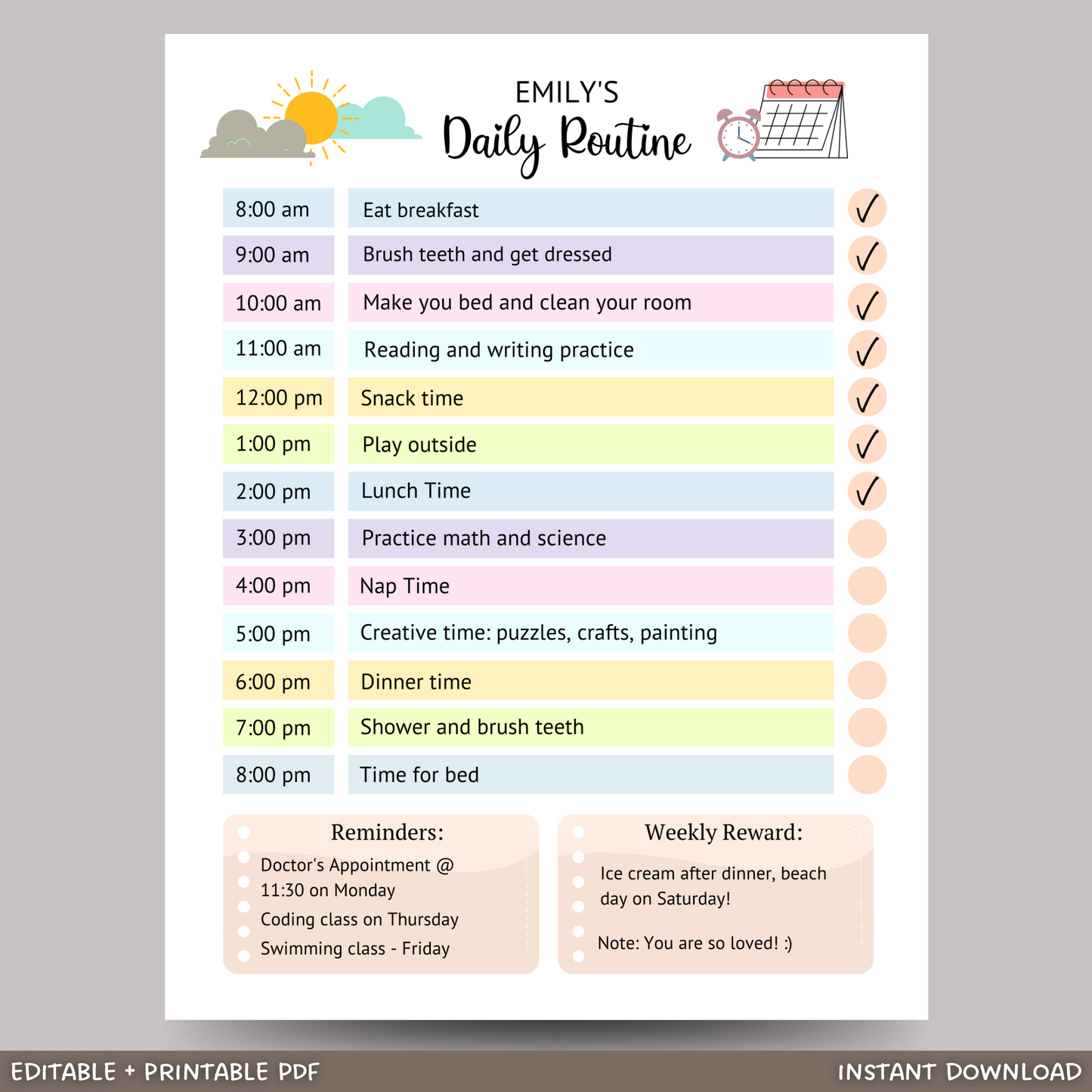 Editable Kids Daily Routine, Printable Chore Chart, Daily Schedule Template