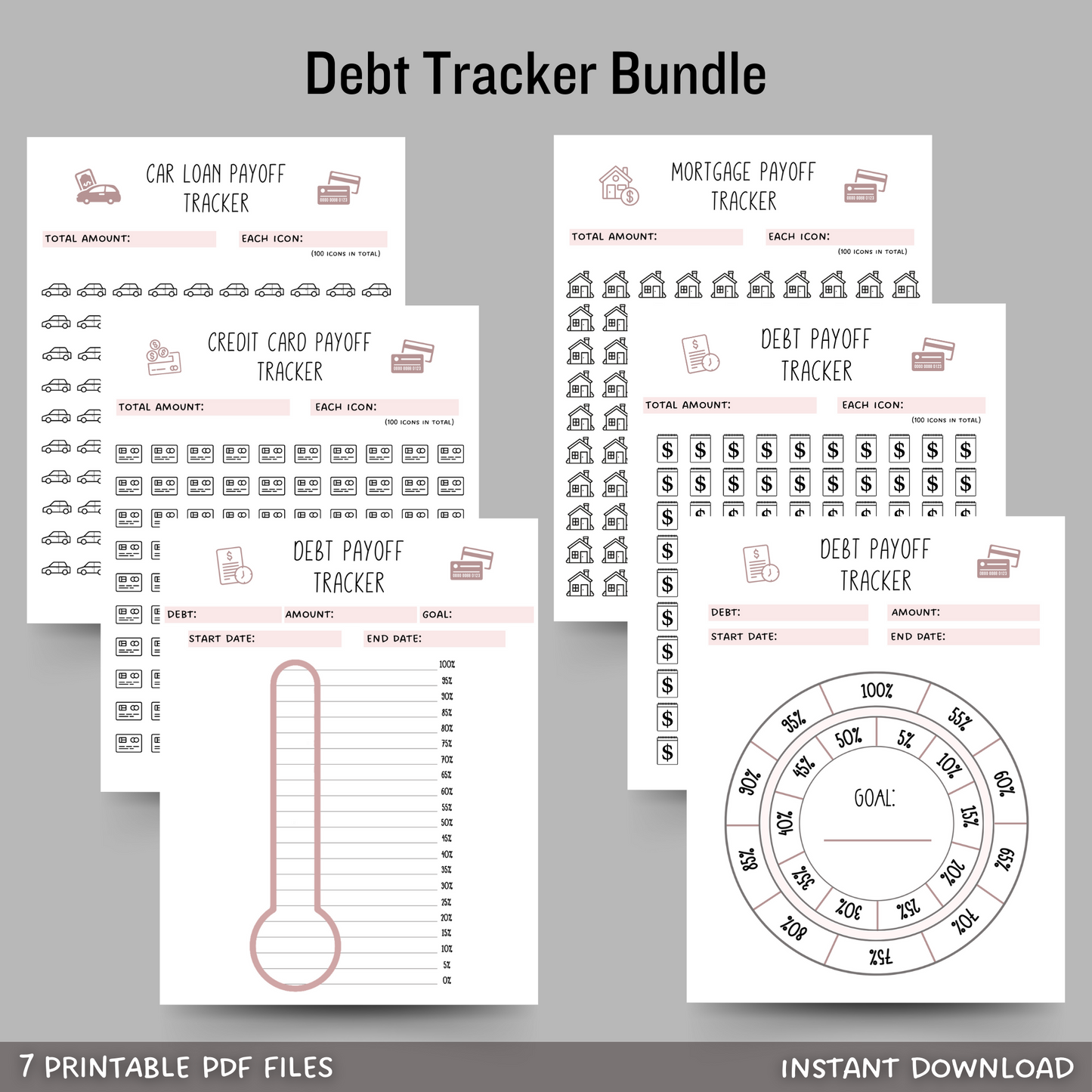 Debt Tracker Printable, Credit Card/ House/ Car/ Student Loan Payoff Tracker
