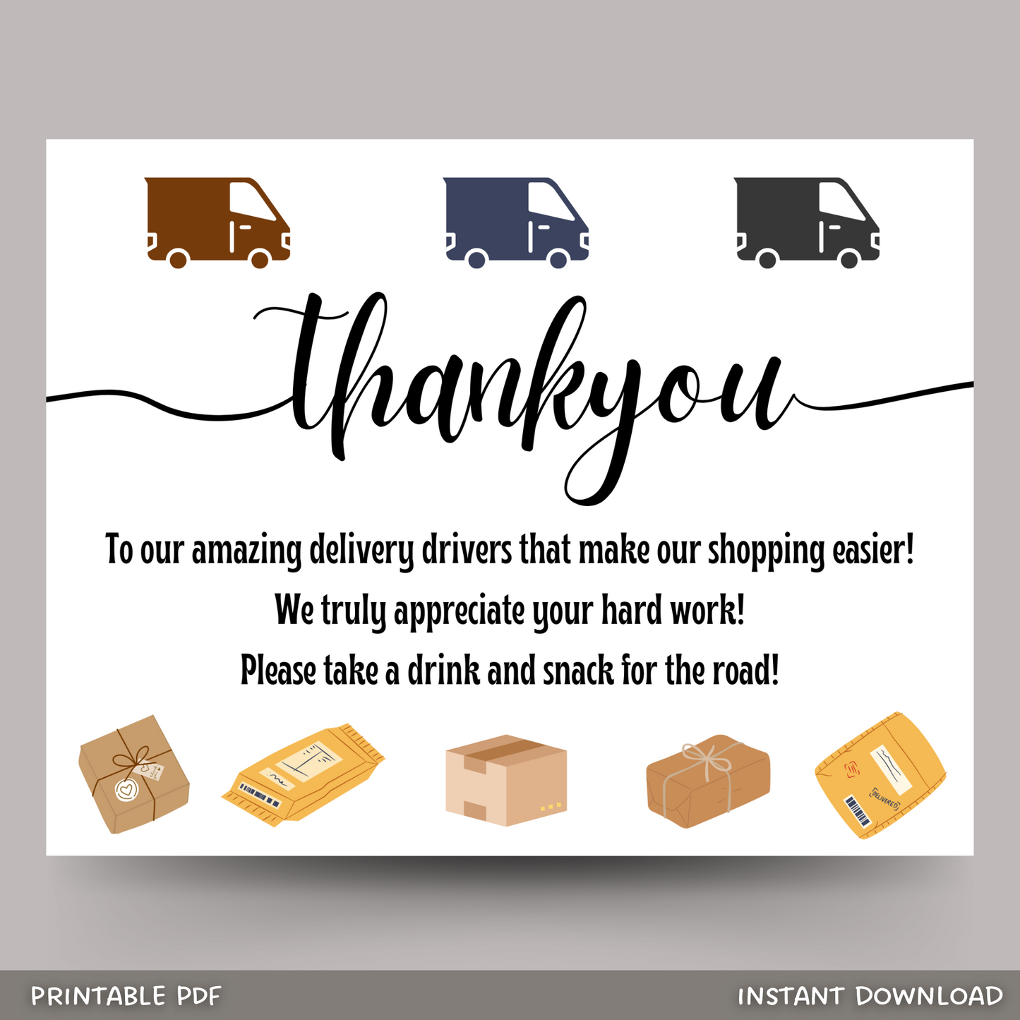 Thank You Treat Basket Printable Sign For Delivery Driver/ Mail Carrier