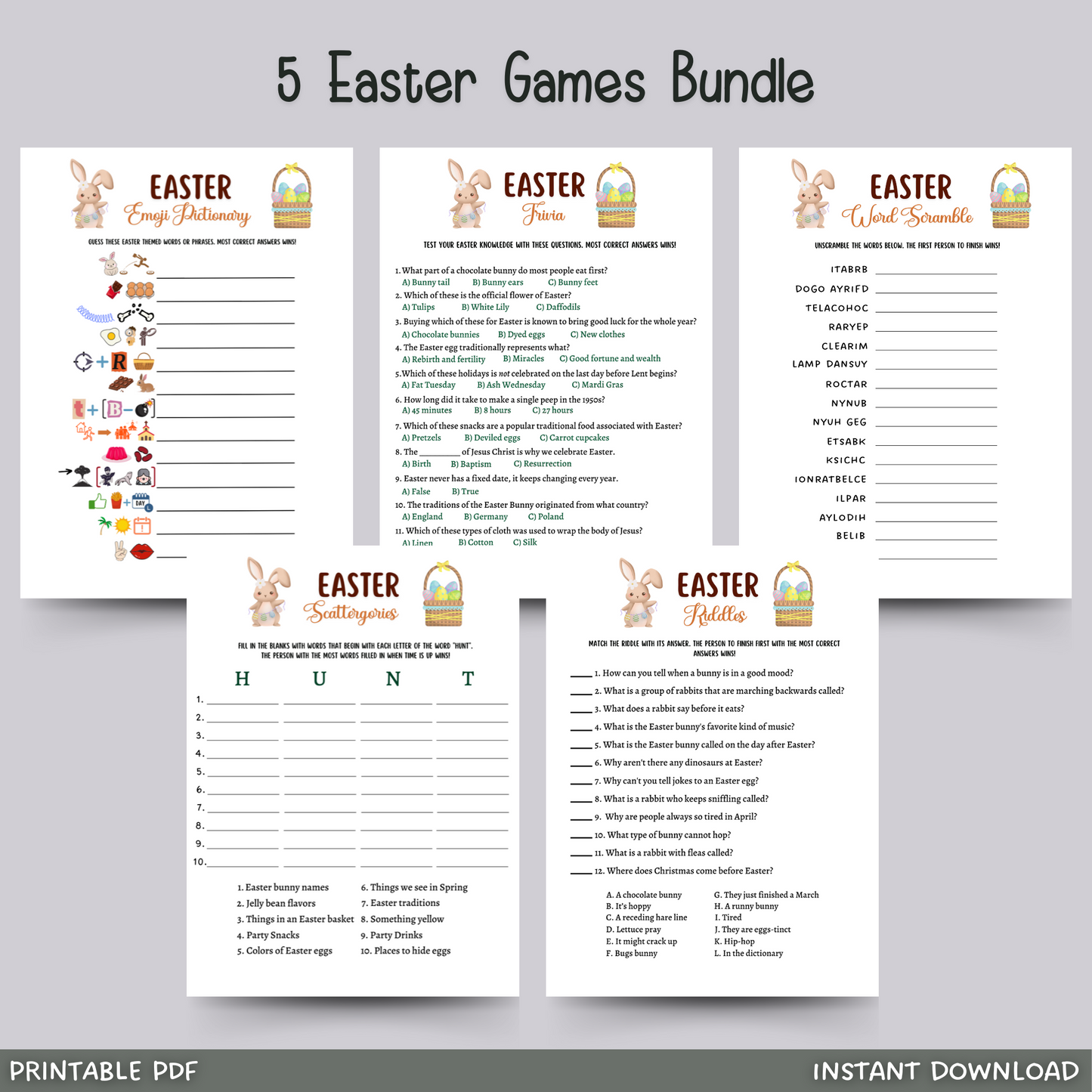 Easter Games Printable, Party Activity for Adults & Kids