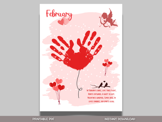 February Handprint Footprint Crafts Printable, DIY Valentines Day Art for Kids