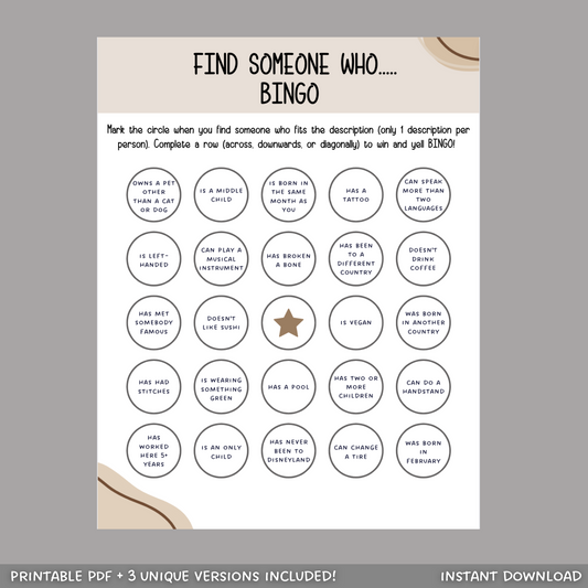 Employee Bingo, Find Someone Who Game, Fun Icebreaker Office Party Game