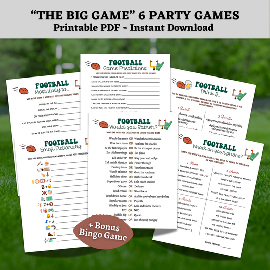 Football Party Games Printable, 2025 Big Game Super Sunday Activity