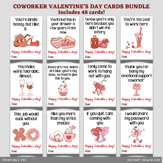 Funny Coworker Valentine's Day Retro Cards Printable, Office Party Gift Ideas