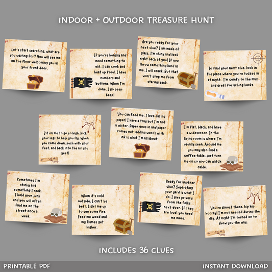 Indoor & Outdoor Treasure Hunt For Kids, Scavenger Hunt Clues Printable