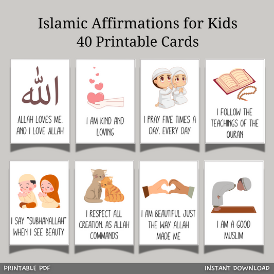 Islamic Affirmations for Kids Printable Cards, Daily Muslim Reminders