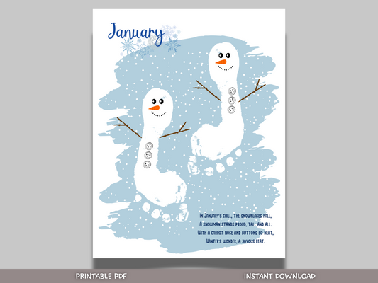 January Handprint Footprint Crafts Printable, DIY Winter Art for Kids