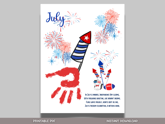 July Handprint Footprint Crafts Printable, DIY Independence Day Art for Kids