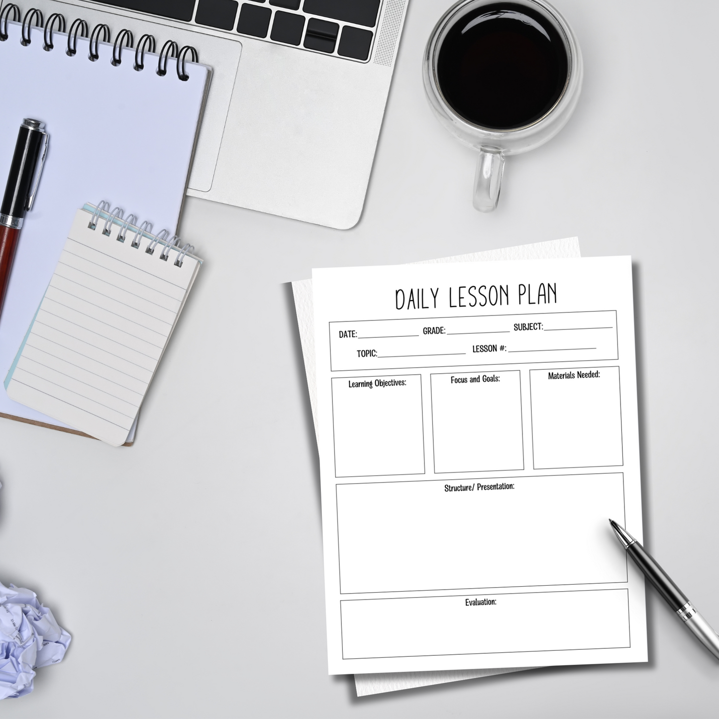 Daily Lesson Plan Template Printable, Simple Minimalist Lesson Planner