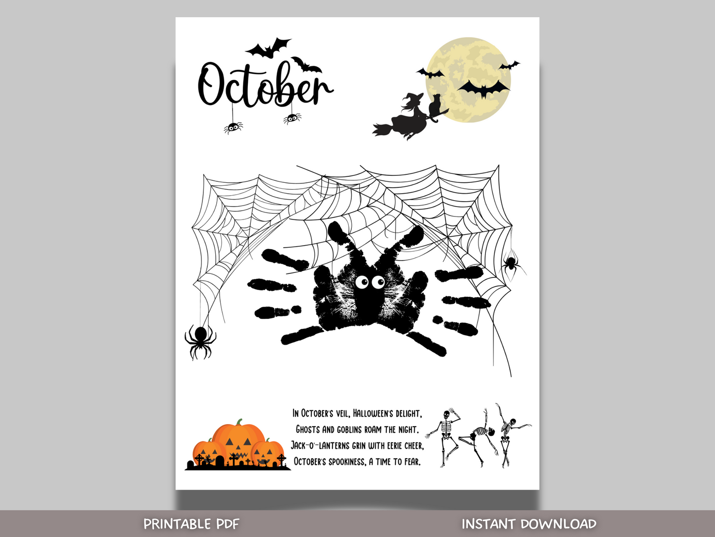 October Handprint Footprint Crafts Printable, Halloween DIY Art for Kids