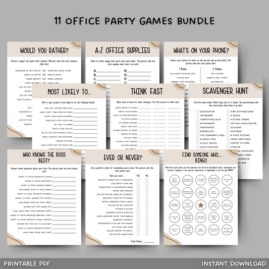 Office Party Games Printable, Work Icebreakers, Team Building Happy Hour Games