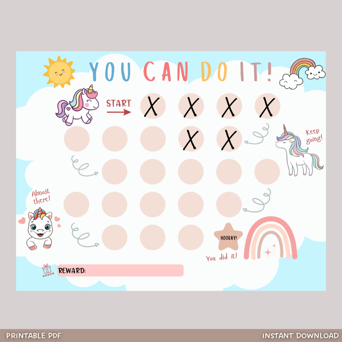 Unicorn Reward Chart For Kids, Printable Behavior Sticker Chore Chart