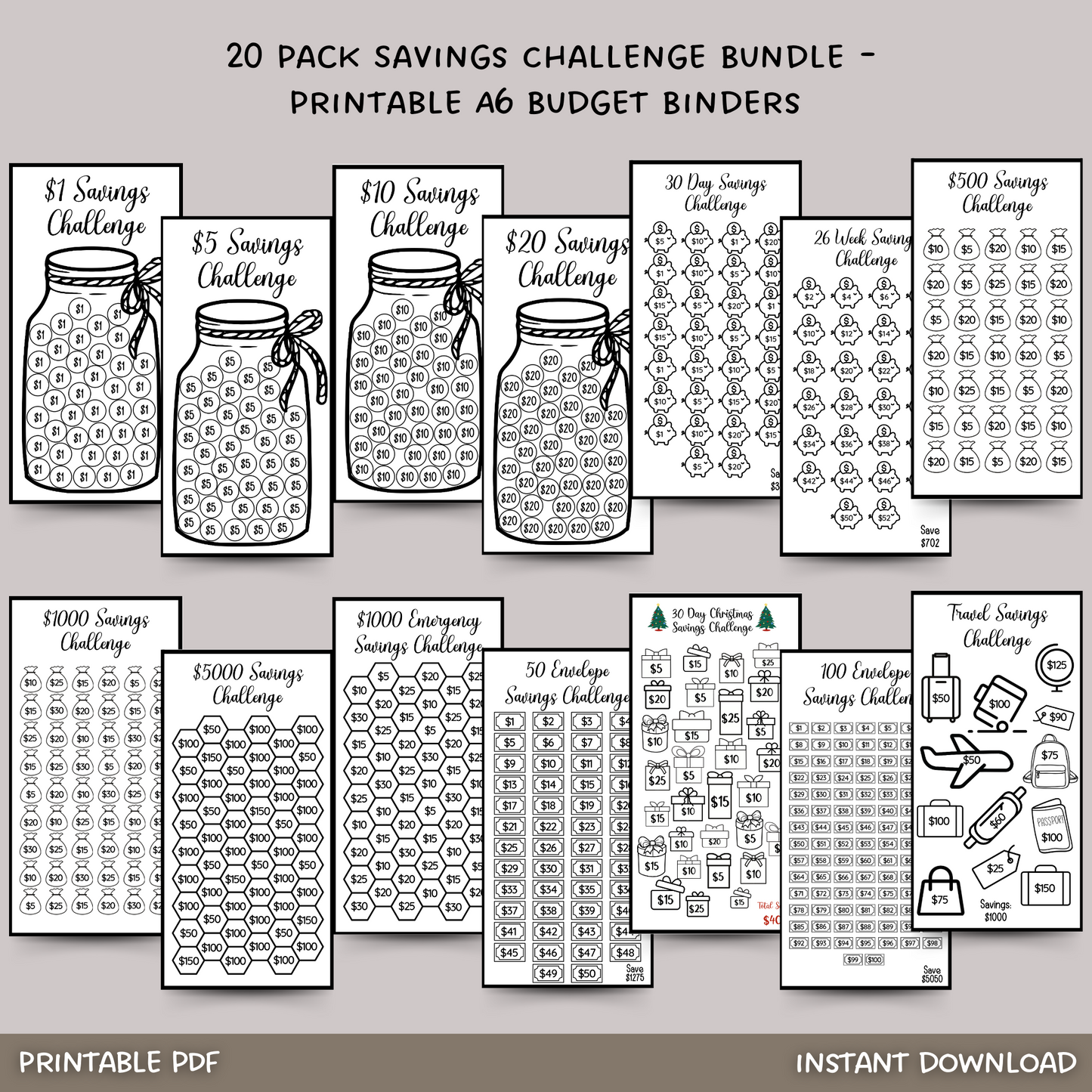 Mini Money Savings Challenge Tracker Printable, A6 Budget Binders Envelope Insert