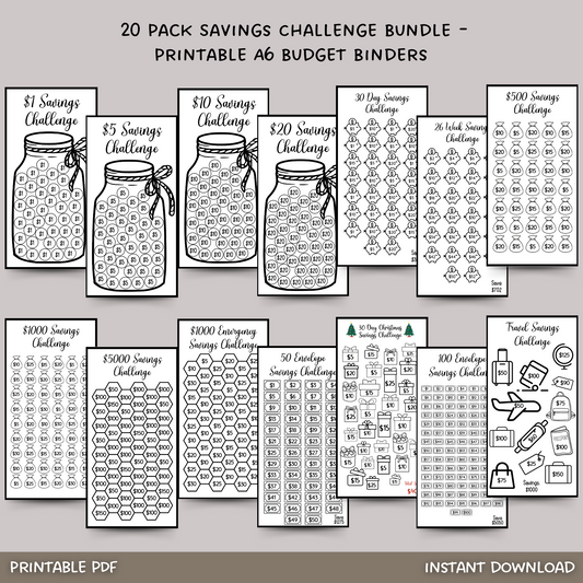 Mini Money Savings Challenge Tracker Printable, A6 Budget Binders Envelope Insert