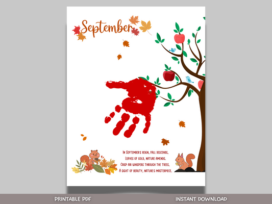September Handprint Crafts Printable, DIY Fall Autumn Art for Kids