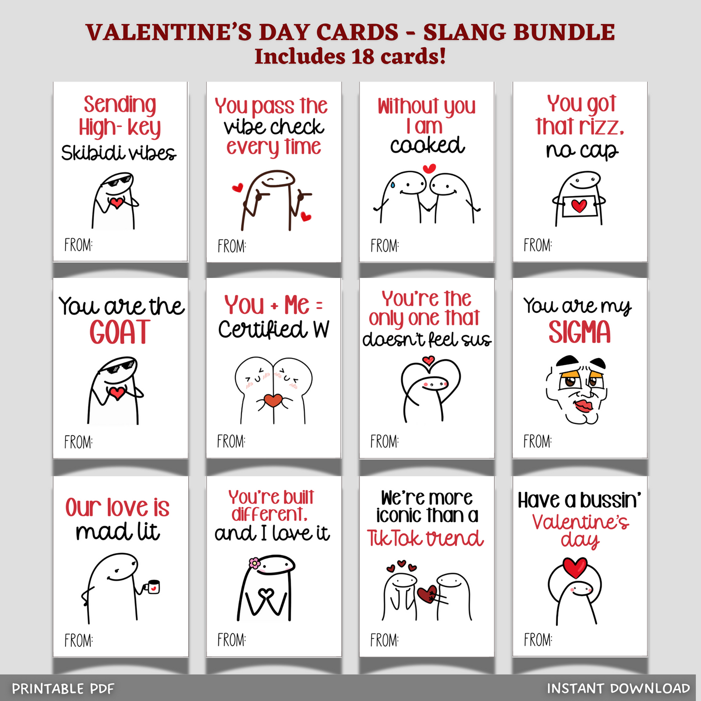 Slang Valentine's Day Cards Printable, Funny Classroom School Gifts