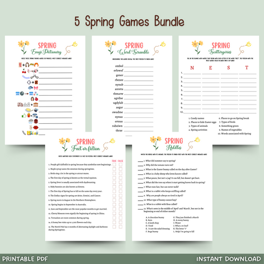 Spring Party Games Printable, Springtime Activities for Adults & Kids