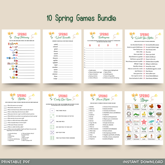 Spring Games Printable, Springtime Party Activity for Adults & Kids
