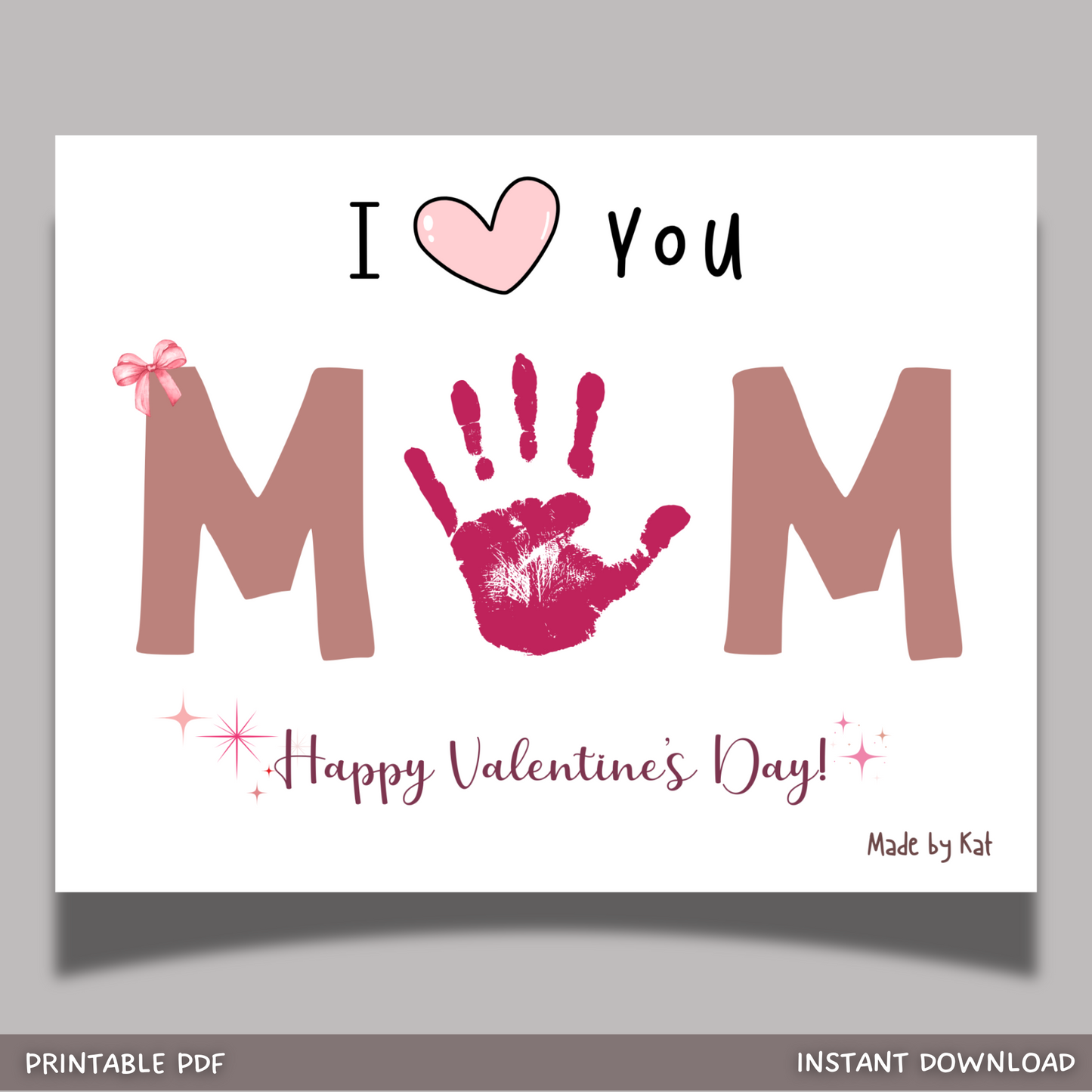 Valentines Day Handprint Holiday Crafts Printable Gift Cute DIY Mom Art for Kids Daycare Preschool Activity