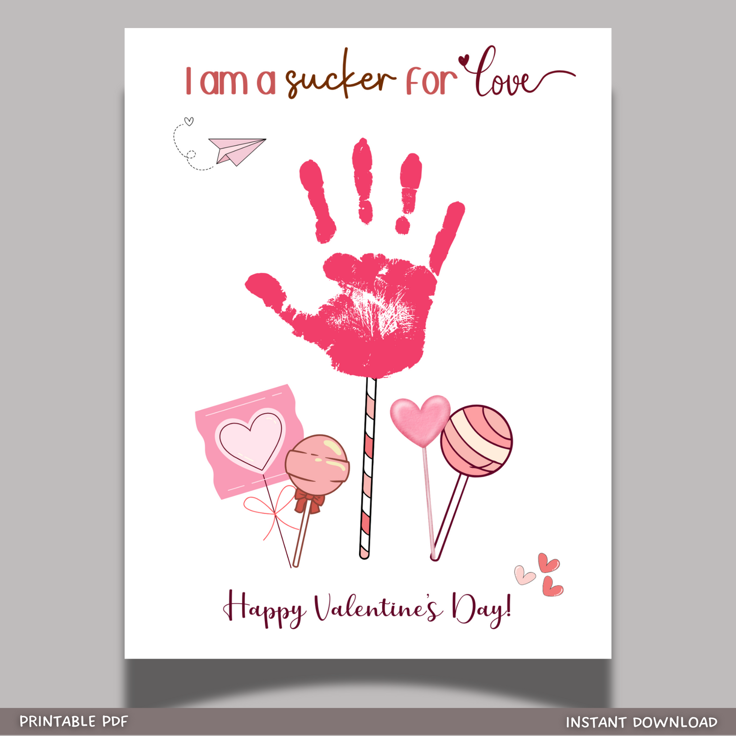 Valentines Day Handprint Holiday Crafts Printable DIY Candy Art for Kids Baby Toddler Activity Keepsake