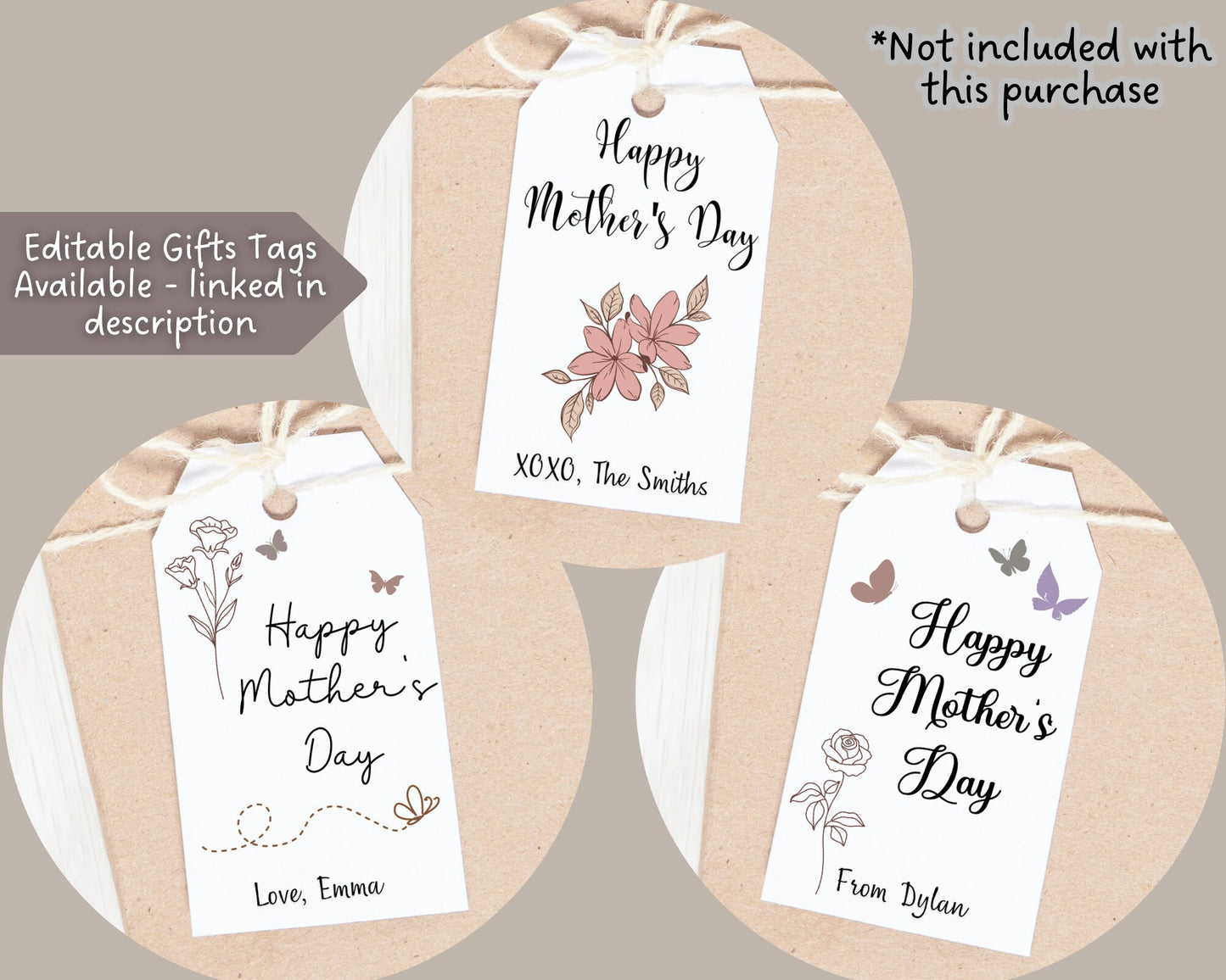 Happy Mother's Day Gift Tags, Mom Printable Gift Tags, Instant Digital Download, 9 Tags, Modern Gift Tags Mother's Day Printable Floral Tag
