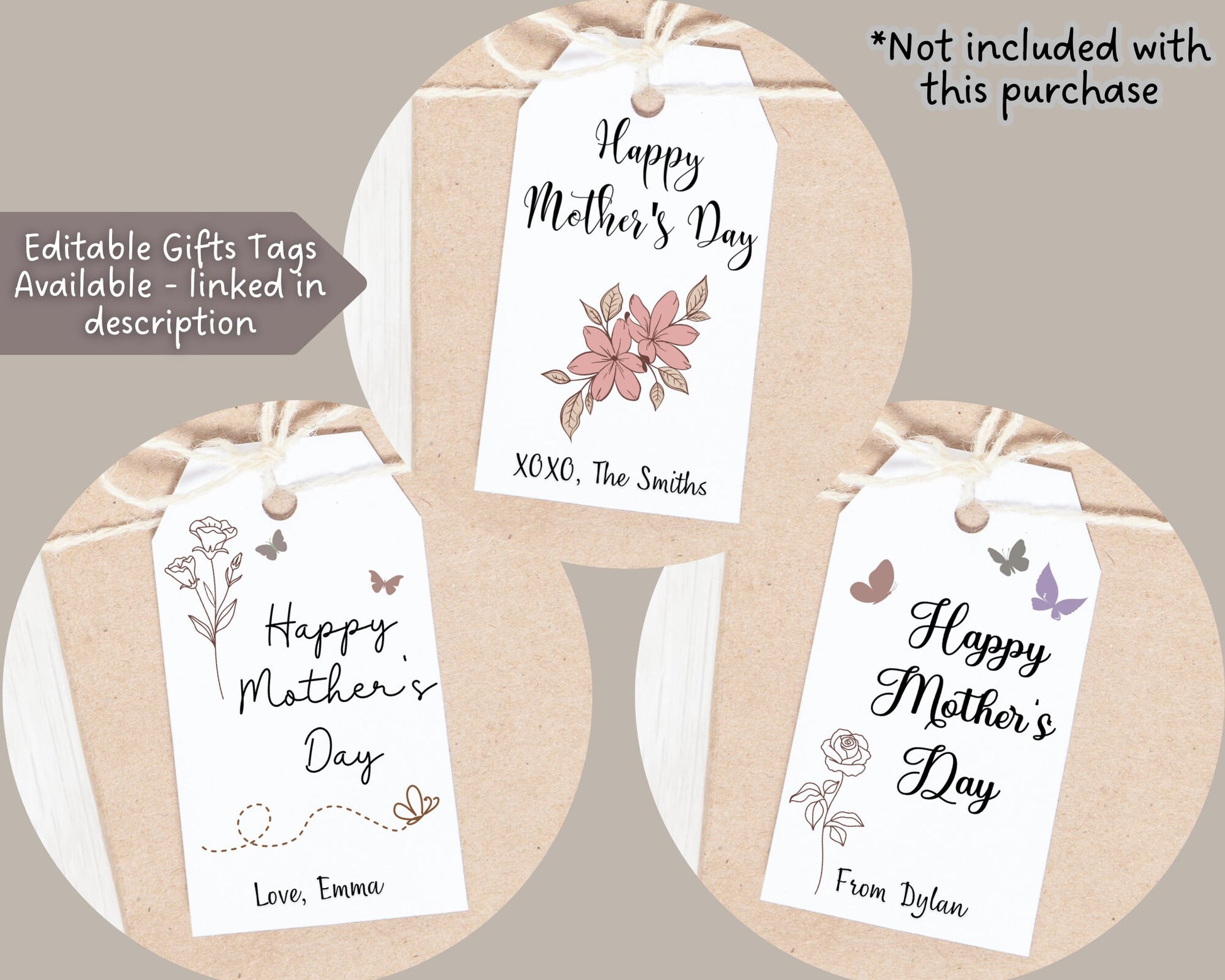 Happy Mother's Day Gift Tags, Mom Printable Gift Tags, Instant Digital Download, 9 Tags, Modern Gift Tags Mother's Day Printable Floral Tag