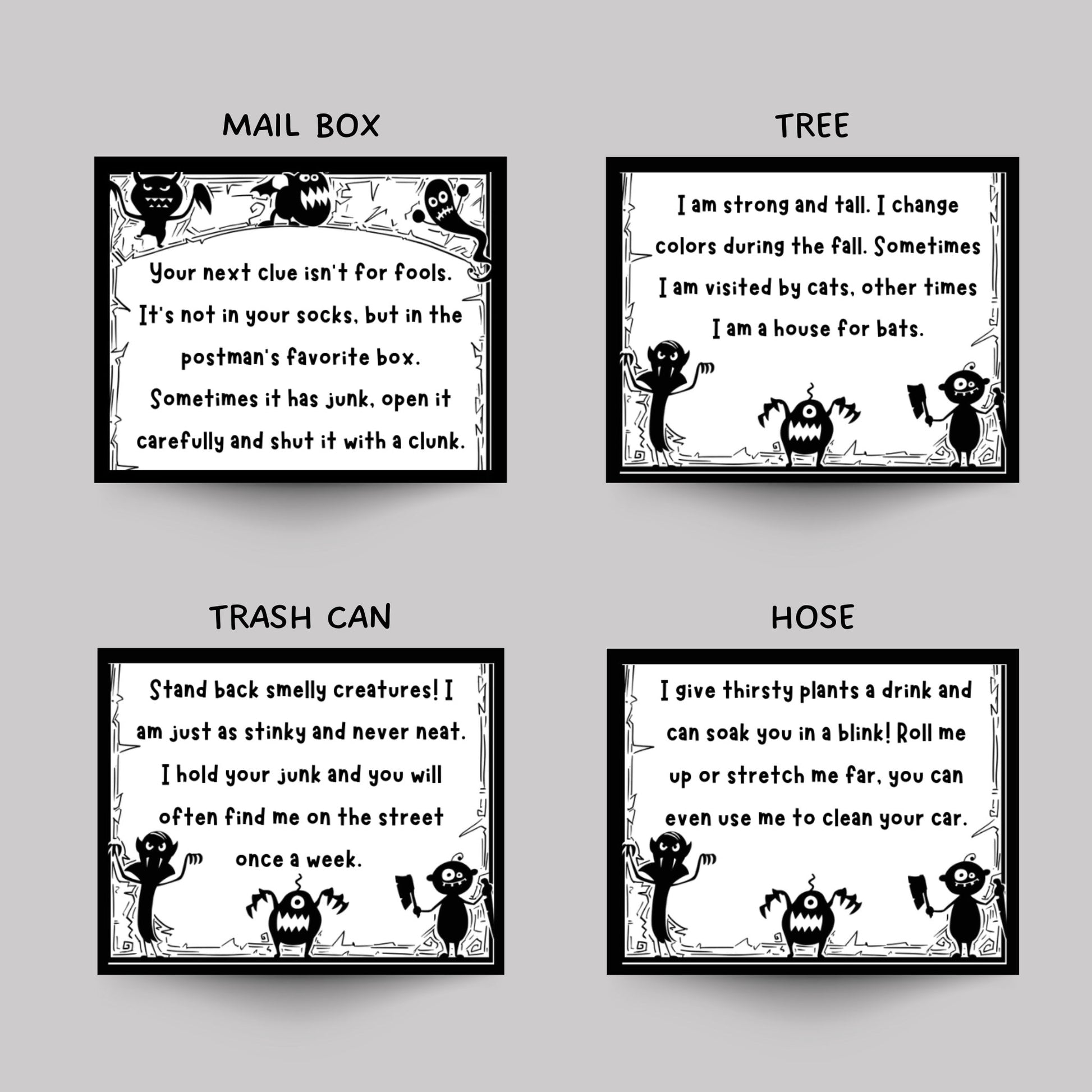 Outdoor Halloween Treasure Hunt For Kids, Halloween Scavenger Hunt Clues Printable, Halloween Party Games, Kids Fun Halloween Activity
