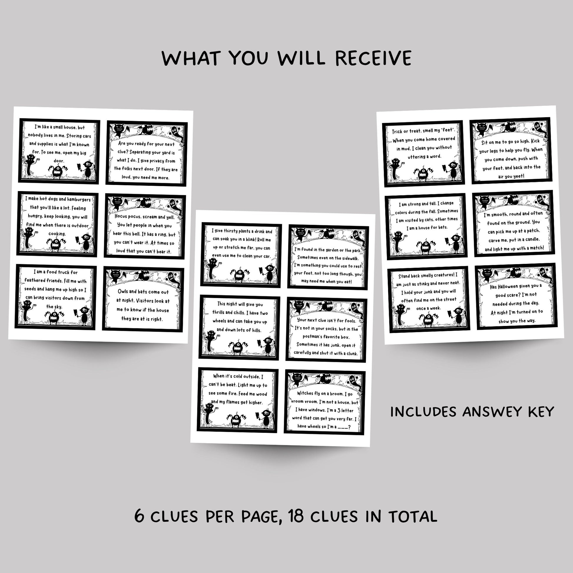 Outdoor Halloween Treasure Hunt For Kids, Halloween Scavenger Hunt Clues Printable, Halloween Party Games, Kids Fun Halloween Activity