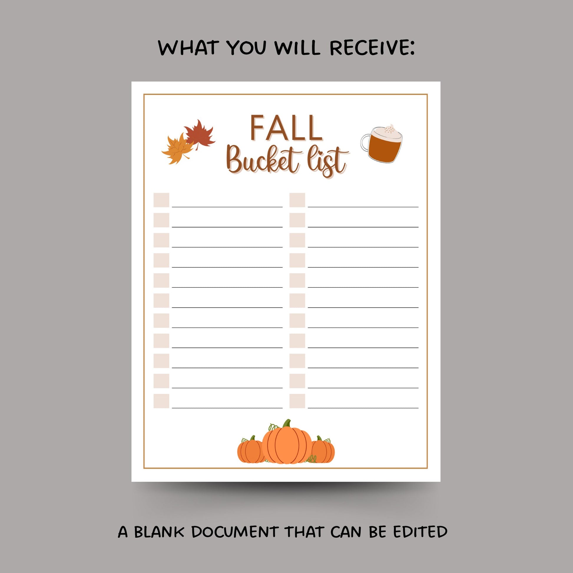 Fall Bucket List Printable, Editable Autumn Bucket List, Fun Autumn Activities Checklist, Fall To Do List, Family Fall Bucket List PDF