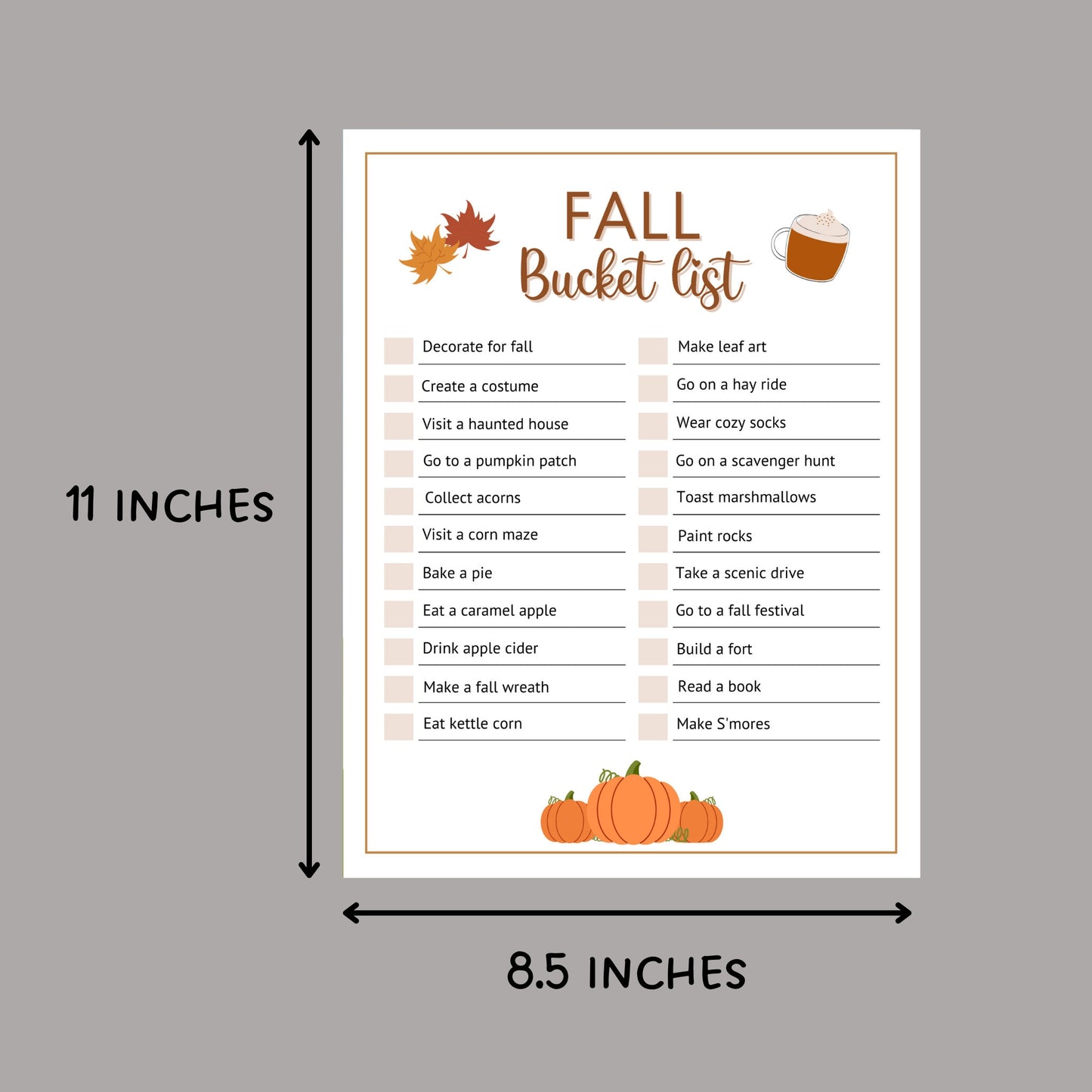 Fall Bucket List Printable, Editable Autumn Bucket List, Fun Autumn Activities Checklist, Fall To Do List, Family Fall Bucket List PDF