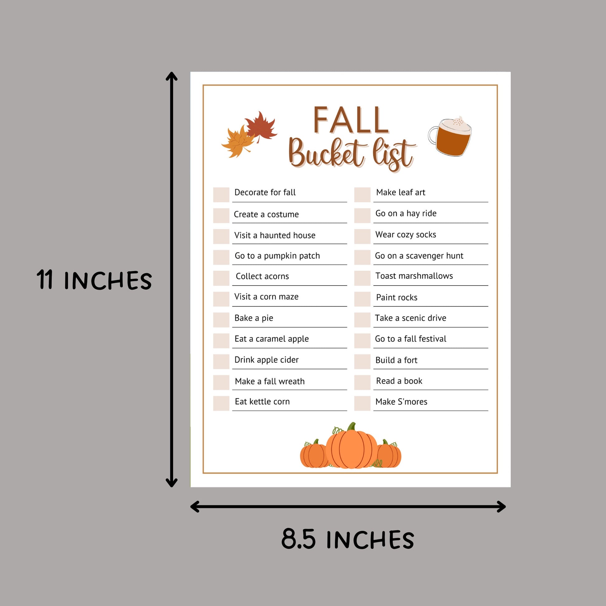 Fall Bucket List Printable, Editable Autumn Bucket List, Fun Autumn Activities Checklist, Fall To Do List, Family Fall Bucket List PDF