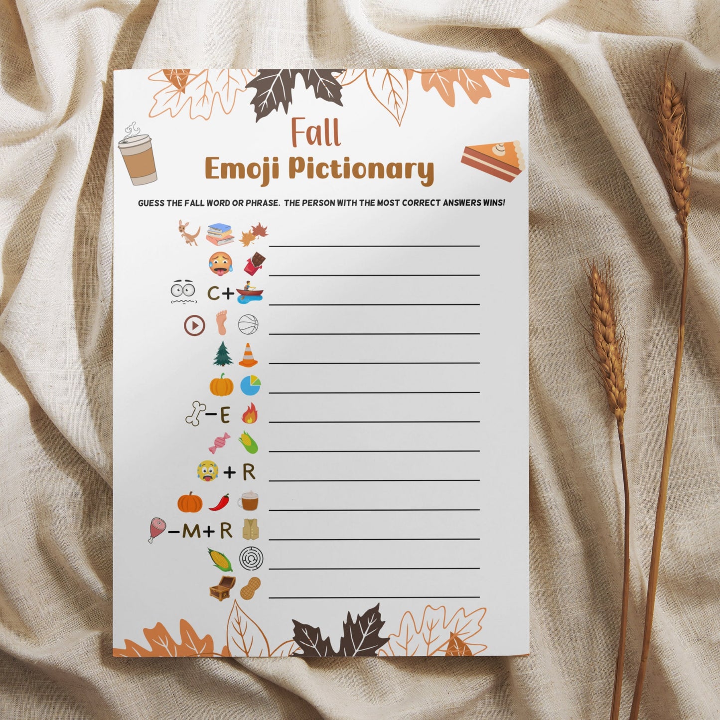 Fall Emoji Pictionary Game Printable, Fun Autumn Games, Emoji Game, Fall Time Activities for Adults & Kids, Family Activity Thanksgiving
